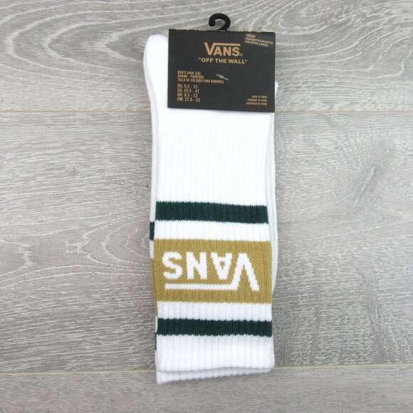 Vans Unisex Retro White Green Striped Crew Socks Mens Size 9.5 -13 (1 Pair) NEW - Picture 2 of 10